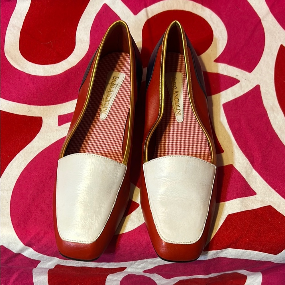 Vintage Enzo women's sz 7.5 EUC red white blue with gold trim